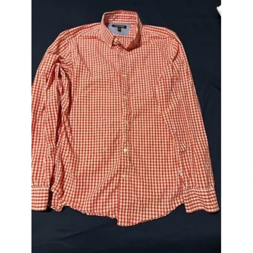 Banana Republic Shirt Mens Medium Red Gingham Button Down With Blue Interior